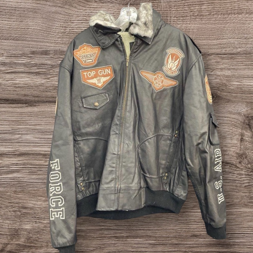 Men's Top Gun Black Leather Aviator Jacket, US Size 42/Large (Mexico 52)